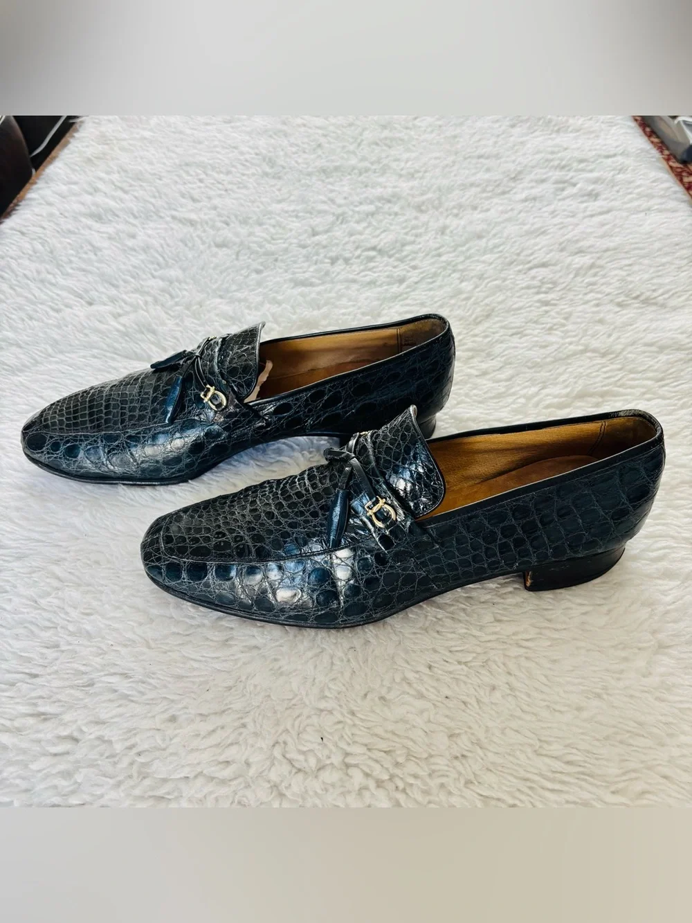 Vintage Genuine Croc Skin Navy Blue Leather Customized Slip On Shoes 10.5